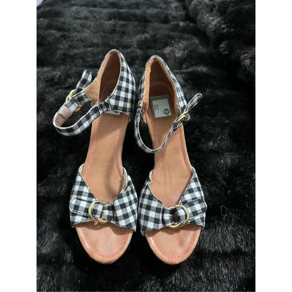 Cynthia Rowley x Roxy wedge gingham sandals 8.5 - Picture 1 of 6